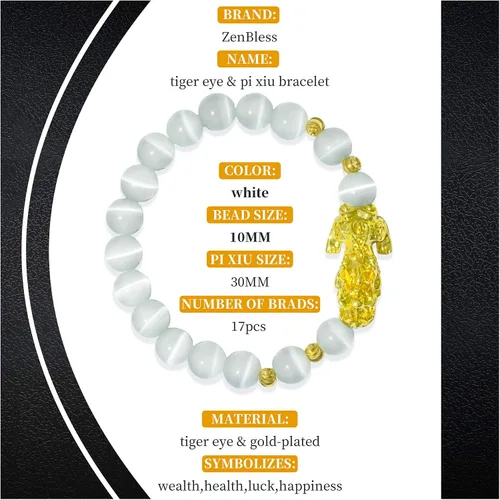 Vista 2 de ZenBless Feng Shui Bracelet for Women Natural Tiger Eye Bracelet 18k Gold Plated Pixiu Bracelet Yoga Mala Beads Good Luck Friendship Bracelets for