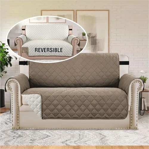 Vista 118 de H.VERSAILTEX Funda de sofá resistente al agua para sofá de 3 cojines, reversible, protector de muebles acolchado con correa elástica, funda de sofá