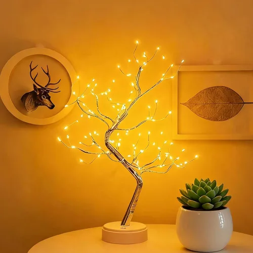 Vista 2 de Hbaushun - Luz de árbol de bonsái de mesa de 20 pulgadas, 108 luces LED de árbol de hadas, lámpara de árbol artificial, funciona con batería o USB