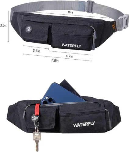 Vista 5 de WATERFLY Riñonera para Mujeres y Hombres Resistente al Agua Pequeña Bolsa de Cintura Delgada con 4 Bolsillos Bolsa Cruzada Ligera para el Pecho que