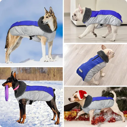 Vista 6 de Petglad Abrigo para perro, impermeable Ripstop, chaqueta de invierno para perros con agujero para correa, suéter de nieve reflectante ajustable