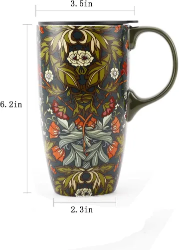 Vista 6 de Topadorn Taza de café de cerámica para regalo con tapa de 17 onzas, taza de té alta de porcelana con asa para el hogar y la oficina, taza de regalo