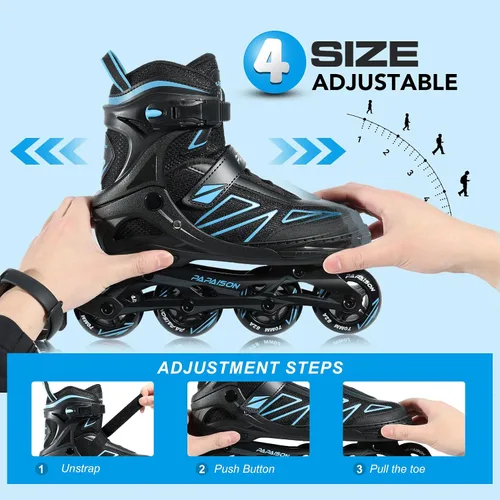 Vista 3 de PAPAISON Patines en línea para niños de 5 a 8 años, 8 a 12 años, tamaño ajustable, patines con cuchillas para principiantes para niños y jóvenes
