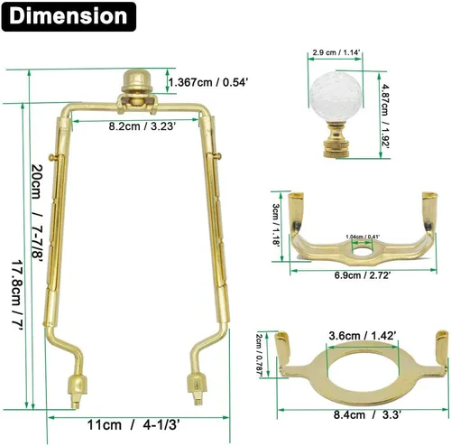 Vista 5 de Soporte de arpa de pantalla de lámpara de 7, 8, 9, 10 pulgadas, kit de arpa de lámpara ajustable, se adapta tanto a la barra de lámpara estándar
