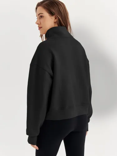 Vista 4 de EFAN Sudaderas cortas para mujer, con media cremallera, forro polar, con cremallera de un cuarto, sudaderas con capucha 2023, ropa de moda de otoño