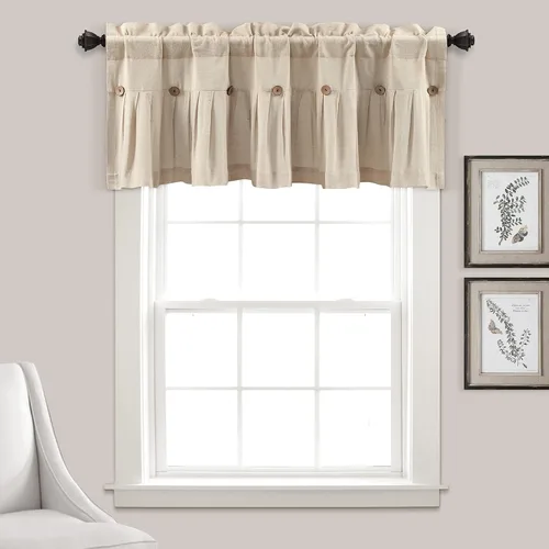 Vista 12 de Lush Decor - Cenefa para cortina con botones de lino estilo granja, 52 pulgadas de ancho x 18 pulgadas de largo, negro y blanco - Valances