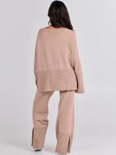 Vista 5 de ANRABESS Conjunto de 2 piezas para mujer, sudadera de punto de gran tamaño y pantalones de pierna ancha con cordón