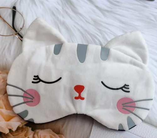 Vista 6 de Linda máscara de ojo de gato de viaje, suave caricatura, divertida, con los ojos vendados, cubierta para los ojos para dormir, avión, oficina siesta