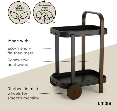 Vista 6 de Umbra Bellwood - Carrito de bar, carrito para servir, mesa auxiliar, nogal/negro