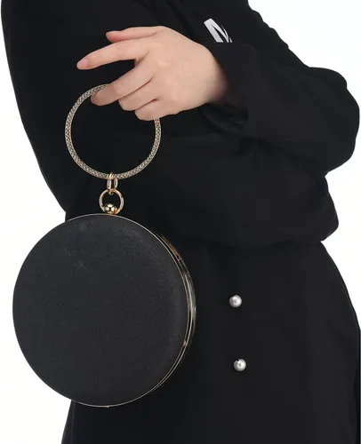 Vista 2 de Bolso redondo de noche con purpurina brillante y asa superior para fiesta, cruz, bolso de hombro para boda, novia