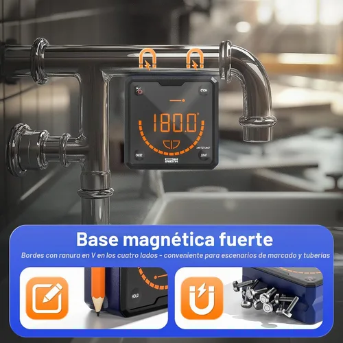 Vista 5 de HueparPro Medidor de Ángulo Digital Buscador de Ángulos Nivel con Base Magnética de Ranura en V y LCD Retroiluminada Regla de Ángulo Medidor