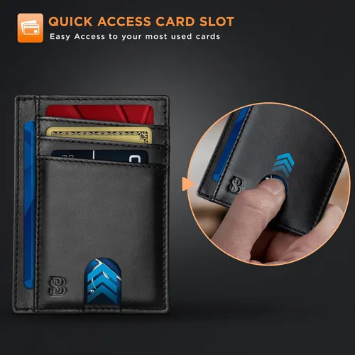 Vista 5 de SERMAN BRANDS RFID Blocking Slim Minimalist Mens Front Pocket Wallet. Thin Card Holder. Full Grain Leather Wallets for Men