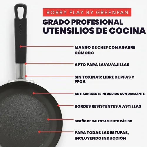 Vista 3 de GreenPan x Bobby Flay - Juego de ollas y sartenes antiadherentes de 10 piezas, cerámica de diamante sin PFAS, apto para inducción, fácil de limpiar