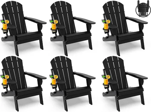 Vista 45 de GREENVINES Silla Plegable Adirondack Plástico HDPE Sillas para Fogata Todo Tiempo Portavasos Ártico para Terraza Patio Trasero Patio