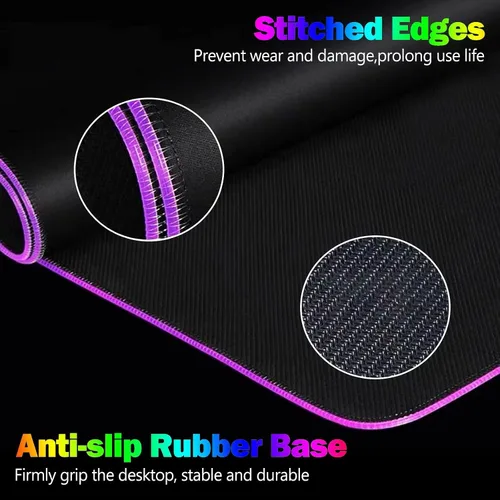 Vista 4 de DINKY - Alfombrilla de mouse para juegos RGB, alfombrilla de mouse grande extendida suave con 14 modos de iluminación, almohadilla de teclado