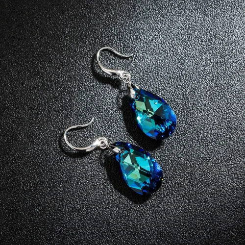 Vista 3 de Aretes de gancho colgantes de lágrima de cristal austriaco para mujer chapados en oro de 14 quilates joyería hipoalergénica Cristal Metal cristal