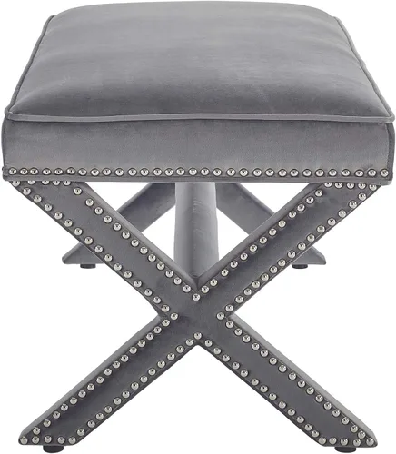Vista 4 de Modway Rivet - Banco moderno tapizado de terciopelo con base en X y ribete de cabeza de clavo, color gris