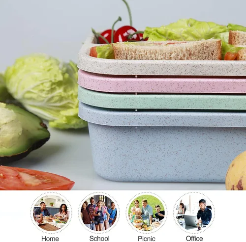Vista 5 de Contenedores de preparación de comidas de 40 onzas con 4 compartimentos, 8 cajas de almuerzo Bento para niños