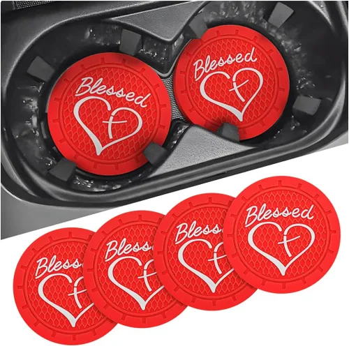 Vista 9 de AICEL Paquete de 4 posavasos para automóvil, inserto para portavasos de PVC suave de 7 cm, tapete antideslizante y a prueba de golpes cristiano