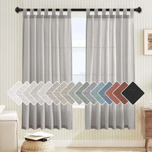 Vista 32 de Cortinas de lino para sala de estar, decoración para el hogar, con pestaña superior, privacidad añadida, ahorro de energía, filtro de luz
