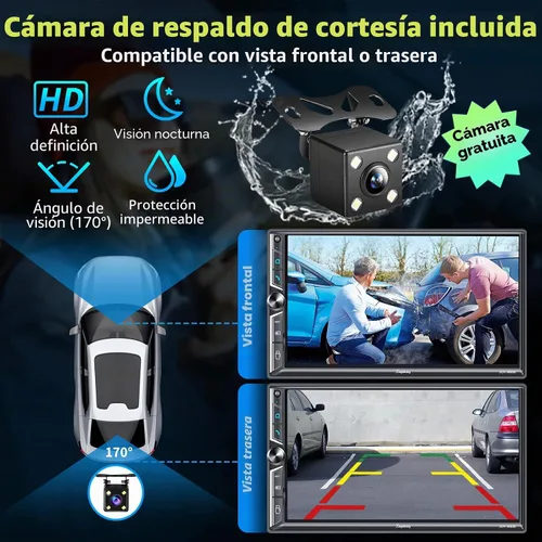 Vista 5 de Estéreo de auto de doble DIN de 7 pulgadas compatible con Apple CarPlay inalámbrico y Android Auto, puertos de subwoofer dual de 240 W y 4.2