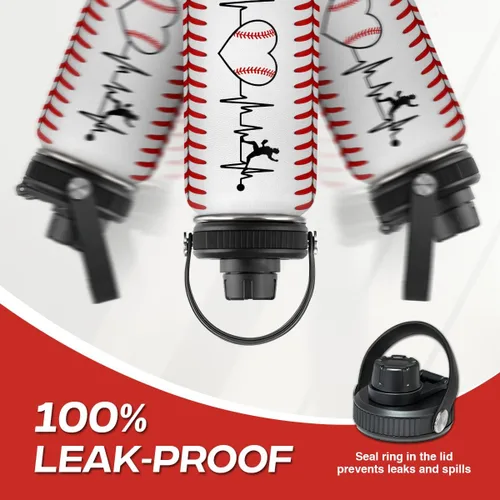 Vista 5 de Botella de agua de béisbol de 32 onzas con aislamiento de acero inoxidable para hombres, mujeres, amantes de los deportes, regalos de béisbol