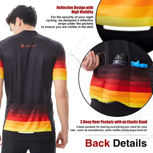 Vista 4 de Mens Cyling Jersey Short Sleeve Bike Shirts with 3 Rear Pockets