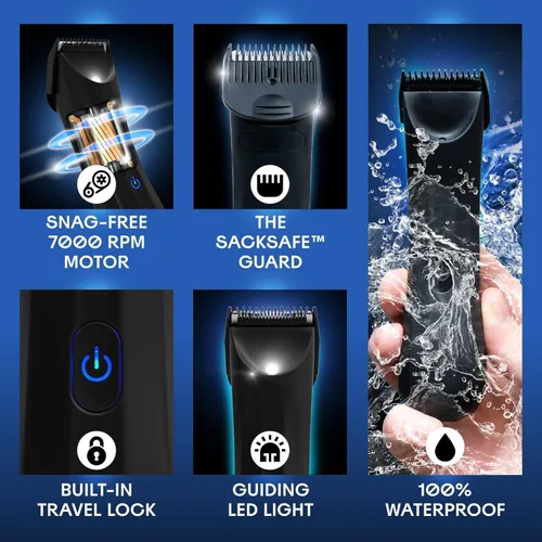 Vista 3 de BALLS Trimmer V3 The Archibald - Afeitadora de cabello corporal y púbico para hombres, sin cortes, protector de sacos, recargable, 100% impermeable