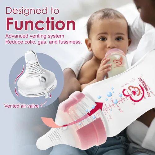 Vista 3 de Nenesupply Biberones naturales para recién nacidos, biberones de alimentación de flujo lento para bebés amamantados, cuello ancho, 9 onzas