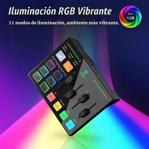 Vista 7 de TONOR Set de interfaz de audio y micrófono, paquete de equipo de podcast, mezclador de audio USB con RGB, micrófono dinámico XLR con calidad