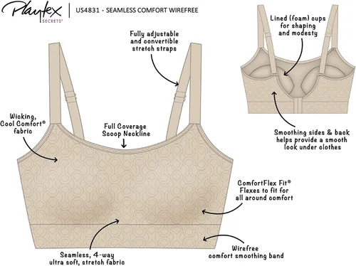 Vista 6 de Playtex Secrets - Brasier sin costuras y cómodo que se flexiona para adaptarse al brasier sin varillas