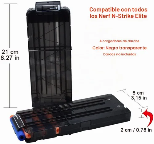 Vista 7 de pinzas para cartuchos de carga rápida, 4 unidades, 12 dardos para Nerf n-Strike Elite Blaster (naranja)