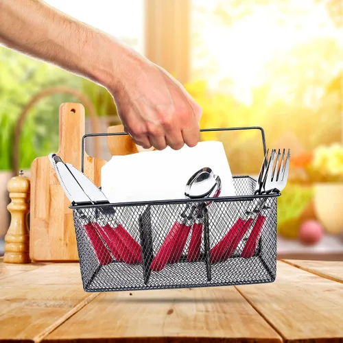 Vista 6 de Organizador de utensilios – Organizador de cubiertos para fiestas, soporte para cucharas, organizador de buffet para condimentos, servilletas, Negro