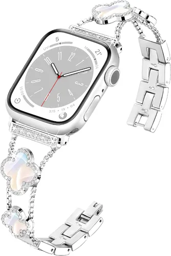 Vista 12 de wipalor Correa de trébol de cuatro hojas para Apple Watch para mujer de 42mm 41mm 40mm 38mm, correas delgadas iWatch para mujer, correas metálicas