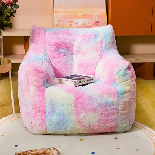 Vista 8 de Silla Puf con Relleno, Cómodas Sillas Puf de Piel Sintética para Adolescentes, Adultos, Dormitorio, Sala de Estar, Lectura - Arcoíris Colorido