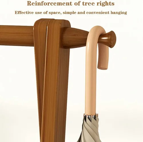 Vista 5 de Perchero de madera de bambú, con estantes de almacenamiento, estante para colgar ropa, para entrada, sala de estar, dormitorio