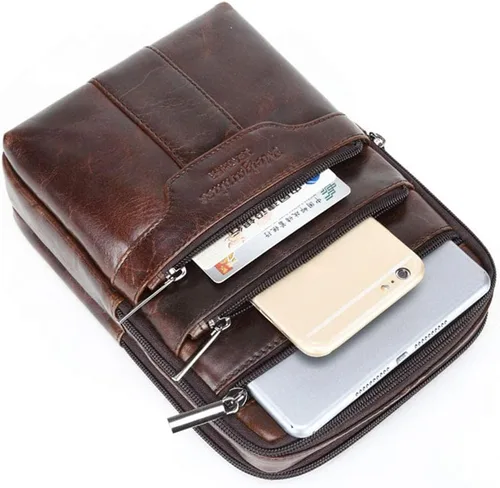 Vista 6 de Hebetag Bolso bandolera de cuero pequeño para hombres y mujeres, para viajes al aire libre, negocios