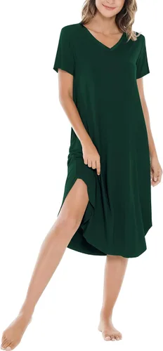 Vista 31 de NACHILA Bamboo Viscose Nightgowns for Women Cooling Short Sleeve Sleepshirt A-aqua Green