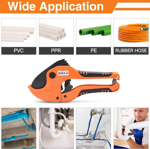 Vista 6 de AIRAJ - Cortador de tubos de PVC Corta hasta 1-3/4" (44 mm) Herramienta de corte de PVC con trinquete Cortador de tubos PEX Hoja de acero