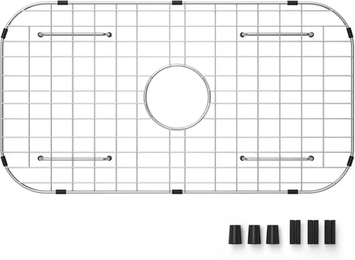 Vista 10 de Rejilla para fregadero de 18 x 12-1/2 pulgadas, drenaje centrado con radio de esquina de 1-1/2 pulgadas, material de acero inoxidable para fregadero