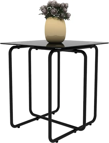 Vista 4 de Mesa auxiliar moderna de cristal templado para sala de estar, dormitorio, color negro