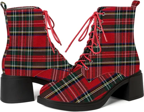 Vista 103 de ROSERWISH Botas altas de tacón bajo y grueso para mujer, con cordones, cómodas, modernas, con puntera redonda, de 2.5 pulgadas