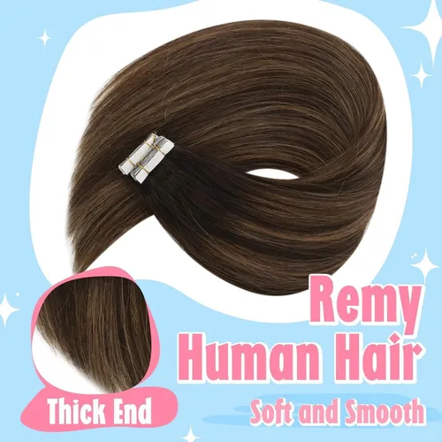 Vista 4 de Sunny - Extensiones de cabello humano real con cinta adhesiva, extensiones de cabello humano real, color marrón balayage, extensiones de cabello