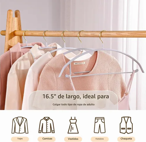 Vista 5 de MOPALL - Perchas de ropa antideslizantes con revestimiento de goma de metal, paquete de 20, color gris