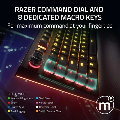 Vista 4 de Razer BlackWidow V4 Pro Teclado mecánico con cable para juegos interruptores amarillos lineales y silenciosos - Teclas ABS Doubleshot - Dial