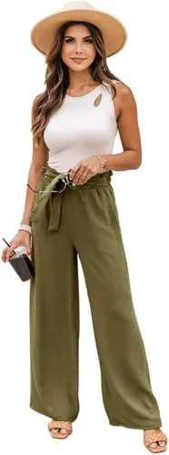 Vista 5 de NIMIN Pantalones de pierna ancha para mujer, cintura alta, pantalones casuales de negocios, pantalones de trabajo, holgados, fluidos, pantalones