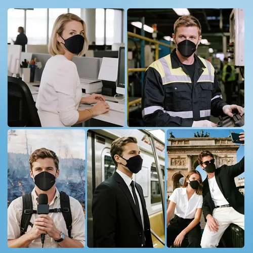 Vista 8 de 50 máscaras faciales desechables KF94 negras de seguridad de 4 capas