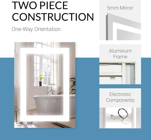Vista 5 de Mirrors & Marble Espejo de pared LED mediano – Espejo rectangular iluminado frontal para baño, dormitorio o ducha, antivaho y montado en la pared