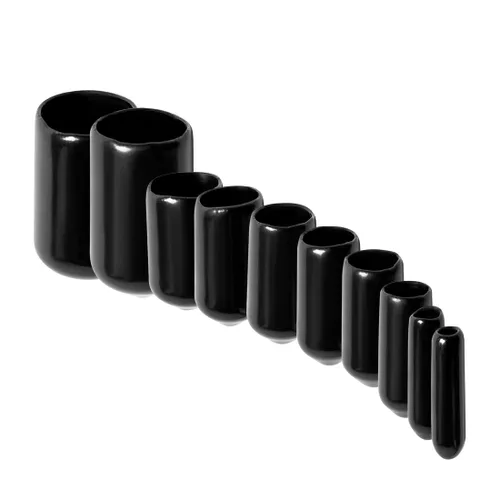 Vista 6 de 100 tapas flexibles de goma para los extremos, 10 protectores de rosca redondos de tamaño más popular, protector de vinilo negro, kit de tapas