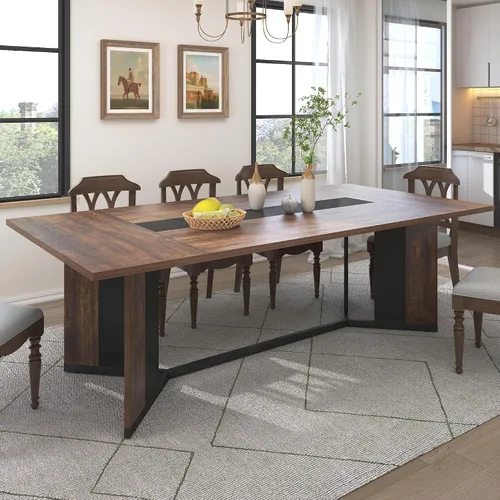 Vista 13 de Hlivelood - Mesa de comedor de 71 pulgadas para 6 personas, mesa de cocina rectangular moderna color marrón con superficie de madera impermeable